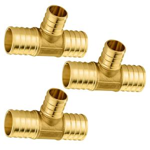 3-Pack Foskan PEX Fittings, 1"x1"x3/4" Reducing Tee,Brass Barb Crimp PEX Fittings for Hot or Cold Water Distribution
