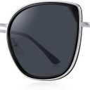 Cat Eye Polarized Sunglasses for Women Ladies Brand Trending Sun glasses UV400 (Black Frame/Black Lens/Silver Temples)