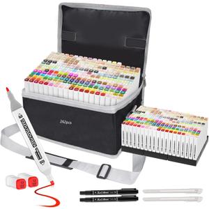 Banral 262 Colors Dual Tip Alcohol Based Markers, Twin Sketch Art Marker Set for Artists Adult Coloring Drawing Sketching Card Making Illustration, Premium Brush Pens with Case