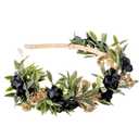 Black Flower Crown Headband, Fairy Dark Floral Headpiece with Gold Leaf, Woodland Elf Gothic Flower Headband for Women Girls Renaissance Renfaire Fantasy Cosplay Party Hair Accessories