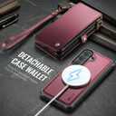 for Samsung Galaxy S26 Wallet Case Magnetic [Compatible with Magsafe] [RFID Blocking Card Holder] [Zipper] [Strap] Detachable Drop-Proof Protective Phone Cases for Galaxy S26-6.3", Burgundy