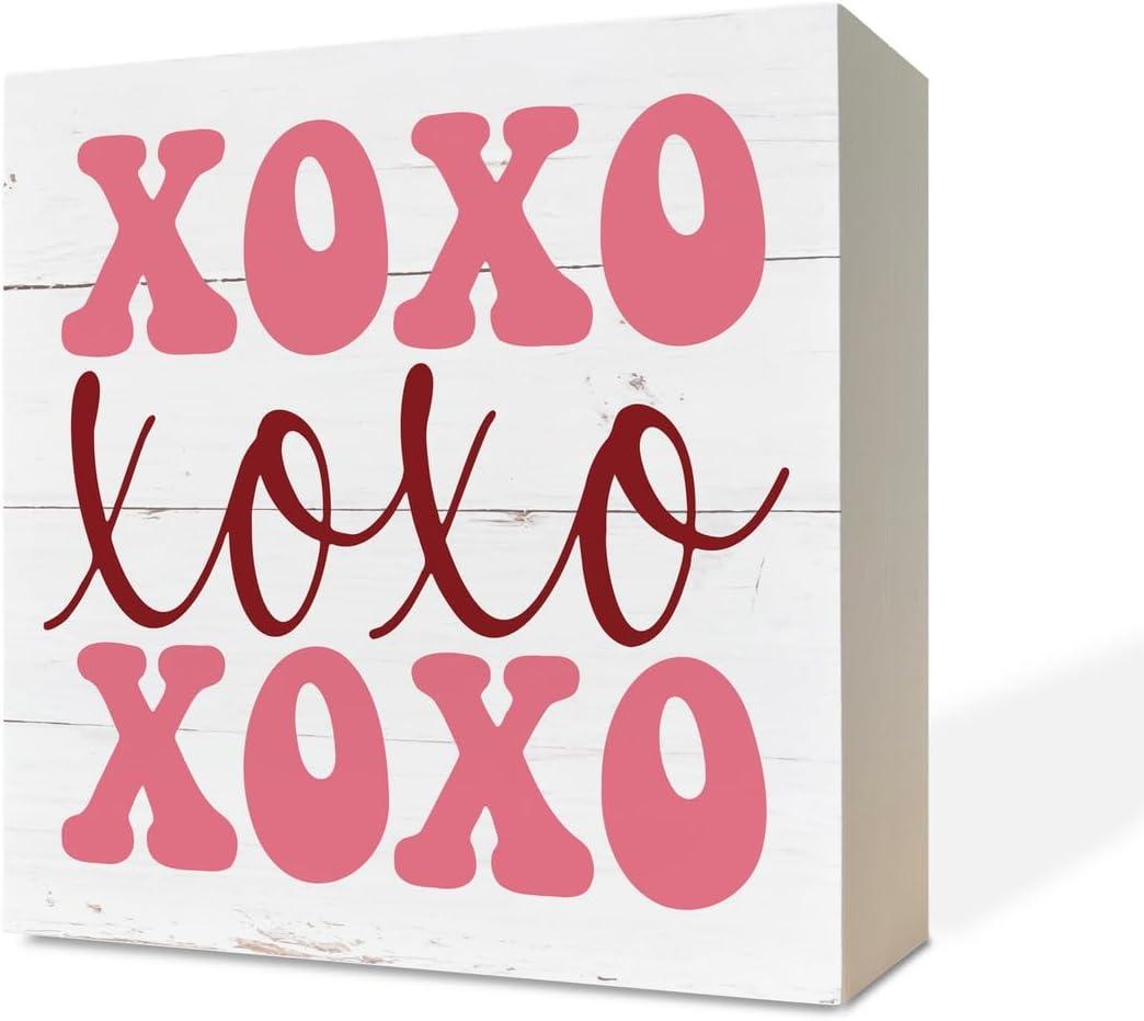 Valentine Wood Sign, Pink XOXO, Indoor Decor, Rustic Style, Tabletop, Bedroom, Living Room, Office