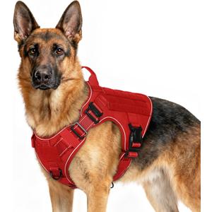 rabbitgoo Tactical Dog Harness for Large Dogs, No Pull Upgraded Reflective Heavy Duty Molle Vest with Handle, Adjustable Military Service Dog Vest for Walking Hiking Training, Red, XL