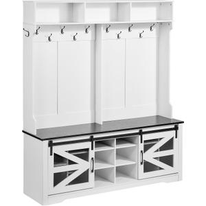 VEVOR Hall Tree Entryway Bench, LED Coat Rack with Shoe Storage, 59" Wide Mudroom Bench with Storage and Seating, Adjustable Shelves and 12 Hanging Hooks, for Mudroom, Entryway, Hallway