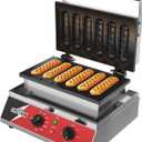 CROSSON Commercial 6PCS Waffle Stick Maker, Non-Stick Triple-Layer Coating Corn Hot Dog Waffle Iron W/ 140-480 Temp Range and 5 Minutes Timer, Machine for Restaurant Bakery Snack Bar-120V/1600W