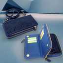 Harryshell Compatible with Samsung Galaxy S24 5G Case Wallet Detachable Phone Cover Dual Zipper [11 Card Slots] with [Theft-Scan Blocking] Crossbody Wrist Strap for S24 6.2" (Crocodile Deep Blue)