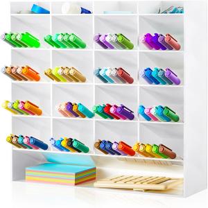 MotiMind Acrylic Pen Organizer Storage for 250 Markers Vertical Marker Organizer Acrylic Pen Display Holder for Office Desk Desktop Stationery Pencil Storage, White, 13 x 4 x 12.4 Inch