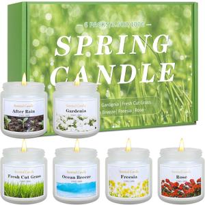 Spring Summer Scented Candles, 6 Pack Soy Wax Candles for Home Scented, 21 oz Aromatherapy Candle Gift Set for Women & Men, Freesia/Rose/After Rain/Gardenia/Fresh Cut Grass/Ocean Breeze