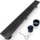 28 Inch Linear Shower Drain Bathroom Kitchen Matte Black Floor Drain Removable Capsule Pattern Cover Accessories Shower Drain 304 Stainless Steel Drain with Hair Strainer Adjustable Leveling Feet