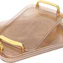 Set of 3 Serving Platters with Handles 16.5/15/13.2 Inch Reusable Large Serving Trays, Party Food Tray, Rectangular Dinner Plates for Cookie, Cake, Turkey, Cheese, Fruit, Snack(Amber)