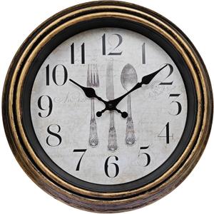 WOOPHEN Vintage Wall Clocks, 12" Silent Non Ticking Retro Wall Clock Quality Quartz Battery Operated Round Decorative Easy to Read for Home Kitchen Living/Dining Room Bedroom Office School (Bronze) (Bronze 1)