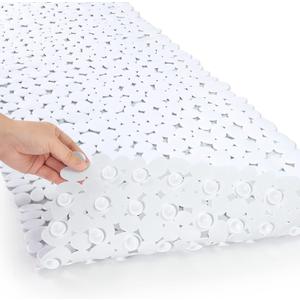SONGZIMING Pebble Bath Mat for Bathtub to Anti Slip Bathtub Mat in Shower with 16 Inches by 35 Inches (White)