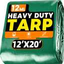 Heavy Duty Waterproof Tarp 12x20 ft, 12 Mil Thick Polyethylene | UV Resistant, Rip & Tear Proof, Grommets Every 17", For Truck Long Bed, Lumber, Roof, Equipment, Hay