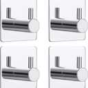 4 Pack Silver Adhesive Wall Hooks, Adhesive Chrome Hooks Bathroom Towel Hooks Chrome SUS 304 Stainless Steel Wall Hooks, Heavy Duty Waterproof Hooks, Robe Hooks for Bathroom Kitchen Bedroom