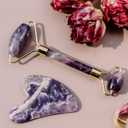 ROSELYNBOUTIQUE Gua Sha Facial Tools & Face Roller Original Face Massager for Puffiness Wrinkless Skin Care Routine - Self Care Gift for Men Women (Amethyst)