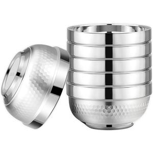 ZENFUN 6 Pack 18/8 Stainless Steel Bowls, 17 Oz Soup Bowl Double-walled Insulated Bowls, 5 Inch Snack Cereal Bowl for Rice, Fruit, Salad Ice cream, Food-grade