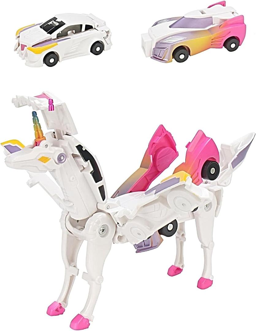 Ultimate Transforming Unicorn Car Toy - Collision to Magical Unicorns!2Pcs Transforming Car-Robot for Kids, Automatic Deformation of Magnetic Connections. Suitable for Boys and Girls Birthday (Pink)