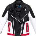 Boys Leather Motorcycle Pilot Jackets Toddler Coats (7-8 Years, Black / White)