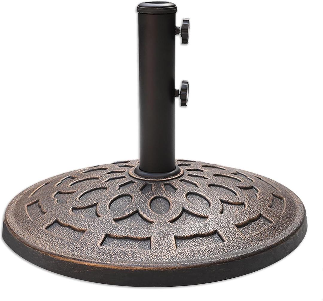 Helios&Hestia 42 lb Round Heavy Duty Resin Outdoor Umbrella Base Stand Weight for Patio Market Table Umbrella, Bronze
