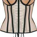Perfect Corset NYC OVERBUST Mesh Corset Top Lace up with 15 Steel Boned (X-Large Tall, Beige)