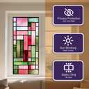 IVN Window Privacy Film Rainbow Mosaic Stained Glass Window Film Decorative Static Cling Non Adhesive Removable Reusable Window Cling for Bathroom Shower Windows Anti Glare UV Blocking 17.7x39.3 Inch (Colorful Rectangular Blocks)