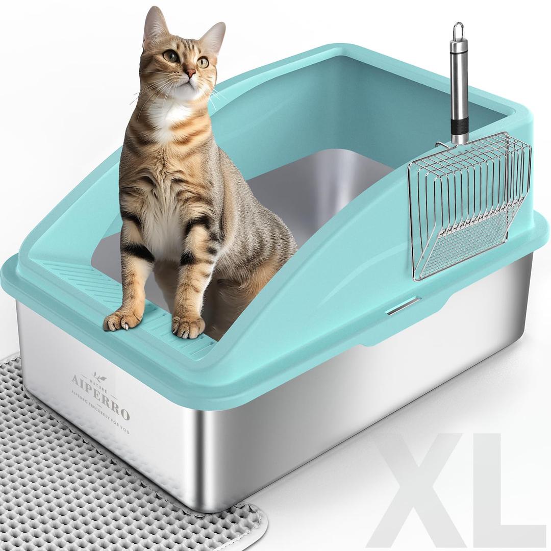 AIPERRO Stainless Steel Litter Box | XL Metal Cat Litter Boxes with Lid