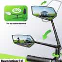 RBRL Bike Mirror, 3D Adjustable Arm for Extended Reach, Aluminum Alloy Anti-shake Bicycle Rearview Mirrors, 360° Panoramic Rearview, Wide Angle Shatterproof & Foldable E-bike Mirror(left)