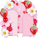 Foilswirl 34 Pieces Strawberry Birthday Party Decorations 4ft 5ft 6ft Arch Backdrop Covers Pink White Checkered Spandex Arch Backdrop Cover Daisies Balloon for Strawberry Sweet Birthday Wedding Party, Strawberry