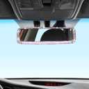 Bling Car Rear View Mirror, Rhinestones Crystal Clip-on Rearview Mirror with HD Glass, Compatible with Most Cars, SUVs, Vehicles, Auto Interior Accessories for Women Girl (Pink) (Style 2-Pink)
