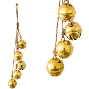 Jingle Bell Cluster Handmade Round Shiny Hanging on Rope Lucky Christmas Tree Decoration Bell Holiday Bells Ornaments Holiday Decoration (Golden, Small) Round Shiny (Gold.2, Small)