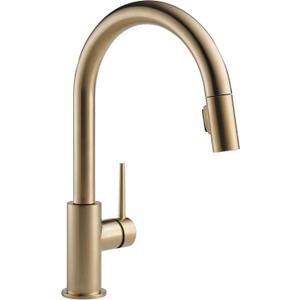 Delta Trinsic Brushed Gold Kitchen Faucet with Pull Down Sprayer, Modern Single Hole Kitchen Sink Faucet, Single Handle, Champagne Bronze 9159-CZ-DST