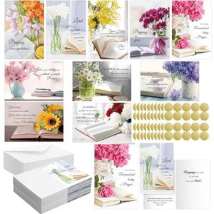 50 Pack Religious Praying for You Cards with Scripture Bible Verse Christian Encouragement Greeting Cards Bulk 10 Designs 4 x 6 Inspirational Prayer with Envelopes and Stickers(Flower)