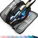 Pencil Case Pouch Box Bag School Supplies Girls Boys Kids, Cute Preppy Stuff Big Capacity Aesthetic Pen Organizer, Back to College Stationary, Black, Extra Large Style, 2300ml