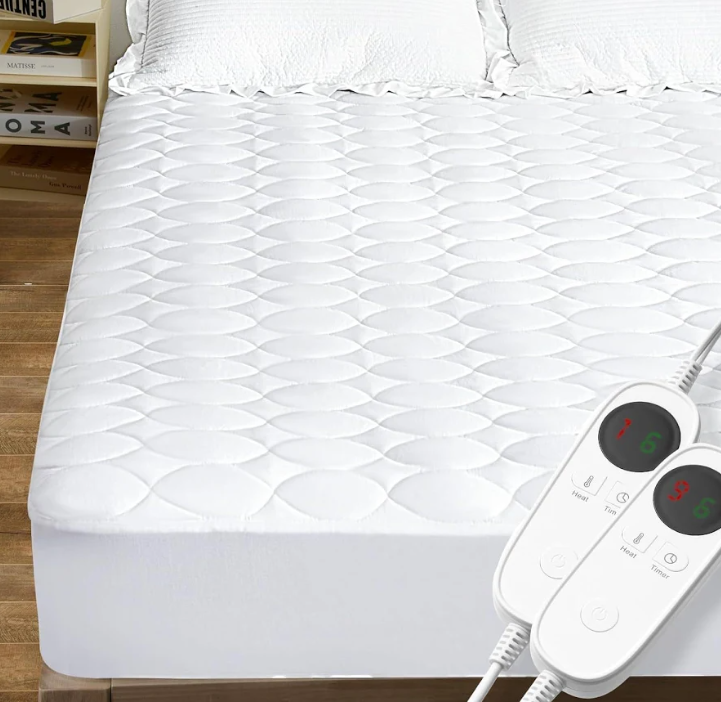 MASVIS Heated Mattress Pad King Size with Dual Control Electric Mattress Pad Cover with 9 Heating Settings & Auto Off 2/4/6/10 Hrs, Deep Pocket Bed Warmer Protector for Winter, ETL Certified, White