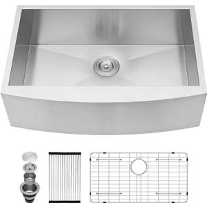 Kichae 33 Inch Farmer Sink - 33 x 20 Farmhouse Sink Stainless Steel 16 Gauge Single Bowl Apron Front Farm Style Basin
