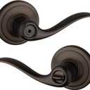 Kwikset Tustin Interior Privacy Door Handle with Lock, Metal, Door Lever For Bathroom and Bedroom, Venetian Bronze Reversible Keyless Turn Lock, with Microban Protection (1 Pack)