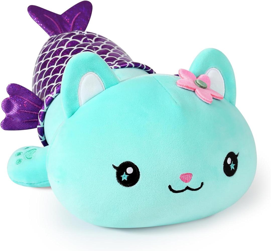 Onsoyours Cute Kitten Mermaid Plush Toy Stuffed Animal Kitty Soft Mermaid Cat Plush Pillow for Kids (Blue Cat Mermaid, 12")