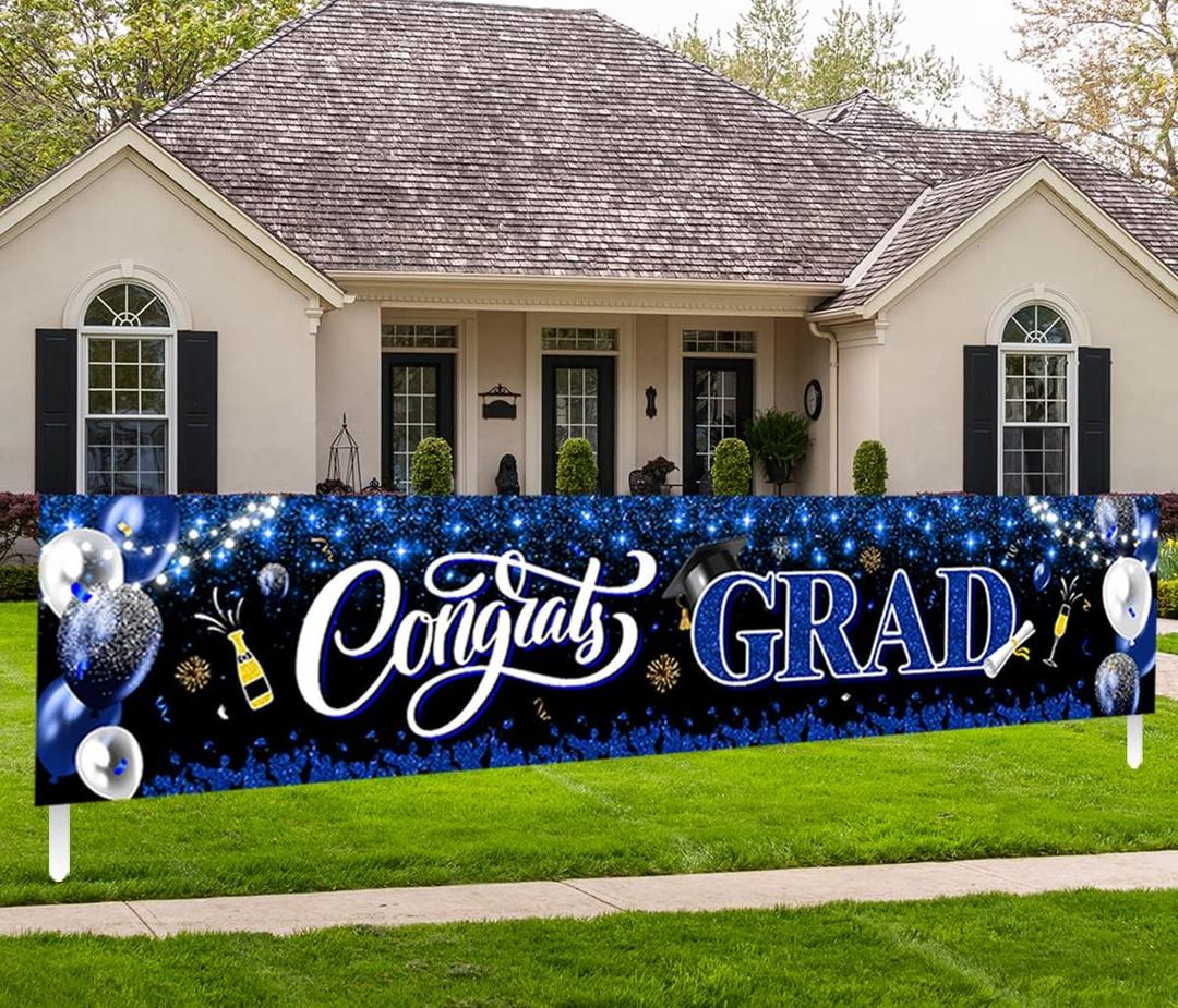 2026 Graduation Decorations-Congrats Grad Yard Sign Banner Decoration for Class of 2026 Graduation Party Supplies(Blue and Black)