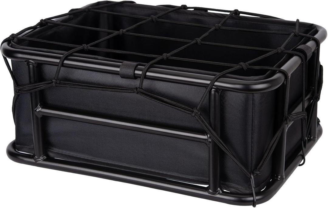 Bike Rear Basket Steel Frame Back Rack Mounted with Net and Liner, RoakyRoasy 23L Large Capacity Heavy Duty Cargo Carrier for Adult Bicycle and Ebike, Durable and Waterproof