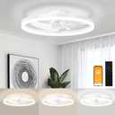 VOLISUN Low Profile Ceiling Fans with Light and Remote,19.7in Modern Bladeless Ceiling Fan with Lights,3000K-6500K Dimmable Flush Mount LED Fan Light,White Fandelier Ceiling Fans for Bedroom