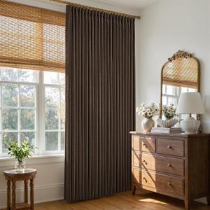 Chocolate Brown Pinch Pleat Linen Curtain 120 Inches Long for Living Room 100% Blackout Vintage Rustic Farmhouse Curtain Burlap Textured Extra Long Pinch Pleated Drape for Dining Room Bedroom 50x120
