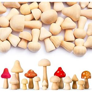 Vicenpal 40 Pcs Unfinished Wooden Mushroom Natural Mini Wood Mushrooms for Arts and Crafts, DIY Projects Ornaments Paint Color Home Desk Bookshelves Decoration