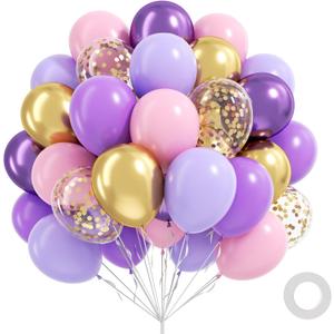 60pcs Pink and Purple Balloons 12inch, Pink Pastel Metallic Purple Gold Confetti Butterfly Balloons for Baby Shower Birthday Party Decorations