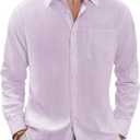 J.VER Men's Linen Shirts Casual Button Down Long Sleeve Shirt Solid Spread Collar Summer Beach Shirts with Pocket (Purple, XL)