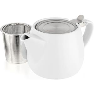 Tealyra - Pluto Porcelain Small Teapot White - 18.2-ounce (1-2 cups) - Matte Finish - Stainless Steel Lid and Extra-Fine Infuser To Brew Loose Leaf Tea - 540ml