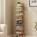 TUTOTAK Narrow Bookshelf, 8-Tier Bookcase, Spine Book Shelf for Small Space, Corner Standing Shelf for Living Room, Office, Study, Entryway, Natural BS06BN008
