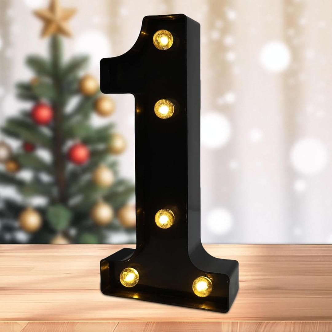 LED Marquee Numbers, Light Up Numbers for Party, Small Light Up Letters, Battery Powered Lighted Number for Birthday or Home Decor (Black, 7)