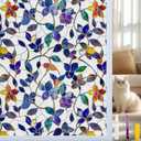 COUNTEWOL Window Privacy Film with Installation Tools Home Decorative Colored Glass Window Stickers Reusable electrostatic Rainbow Stickers (Frosted Stained Leaf, 17.5 x 78.7 in)