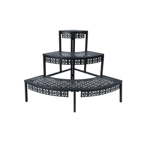 Aboxoo 3 Tier Plant Stand Flower Pot Rack, Metal Stair-Step Style Corner Shelf Planters, Quarter Round Display Holder for Indoor Outdoor Use(Black, Semicircle)