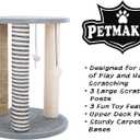 Cat Scratching Post - 3 Scratcher Posts with Carpeted Scratch Pad Base and Perch - Furniture Scratching Deterrent for Indoor Cats by PETMAKER (Gray)